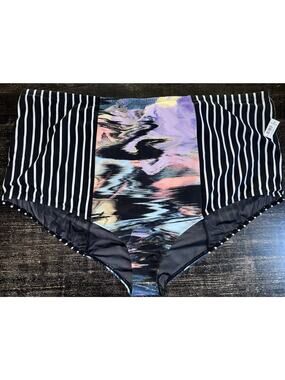 NWT TORRID High Waist Swim Bottom Sz 6X Black Blue Stripe Shorline